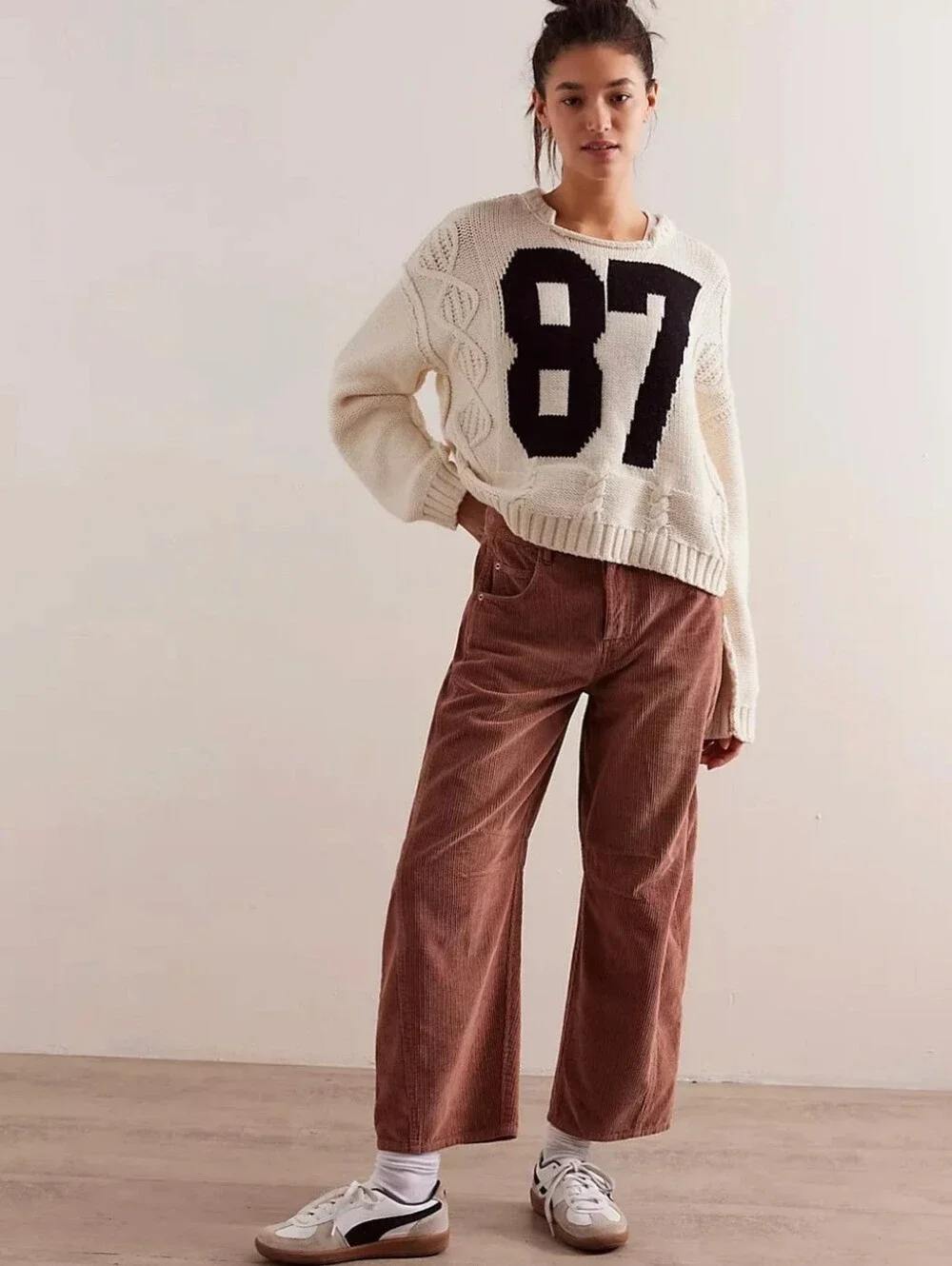 Free People We The Free Good Luck Mid-Rise Cord Barrel Pants Moca Brown Size 31 - Picture 1 of 16